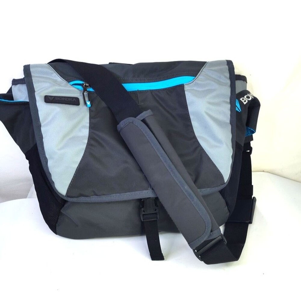 Bondka Cross Body Travel Messenger Bag Laptop & Tablet Padded Black Blue